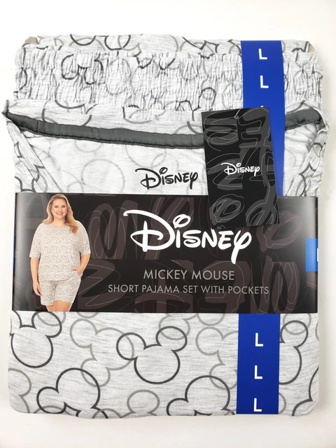 Women Disney Mickey Mouse Short Pajama Set With Pockets Size Large Gray -  NWT