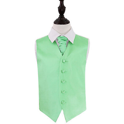 DQT Satin Plain Solid Mint Green Boys Wedding Waistcoat & Cravat Set