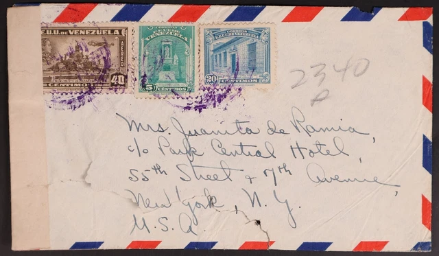 Mayfairstamps Venezuela 1940s to New York Censored Cover aag_44685