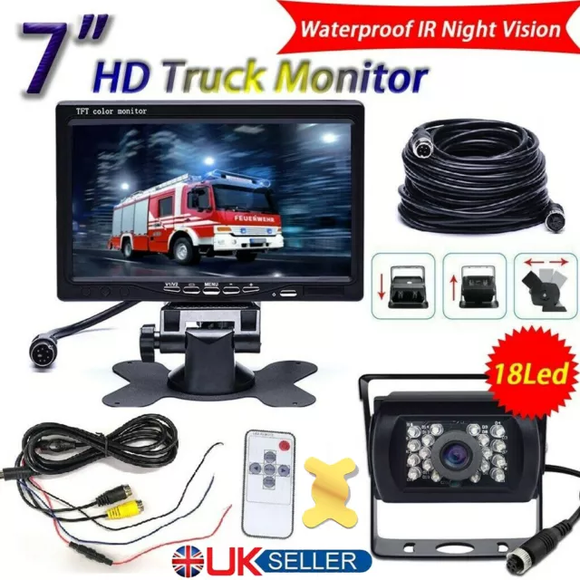 Car Reversing Camera 4Pin + 7" LCD Monitor Truck Bus Van Rear View Kit 12V/24V