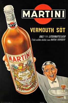 Poster Manifesto Locandina Pubblicitaria Stampa Vintage Vermouth Drink Martini