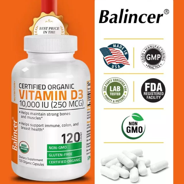 Vitamine D3 10000 IU - D3 Vitamin Supplément 30/60/120 Gélules