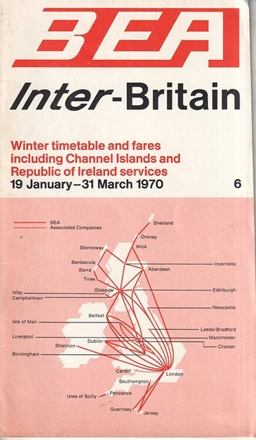 BEA British European Airways timetable 1970/01/19 domestic
