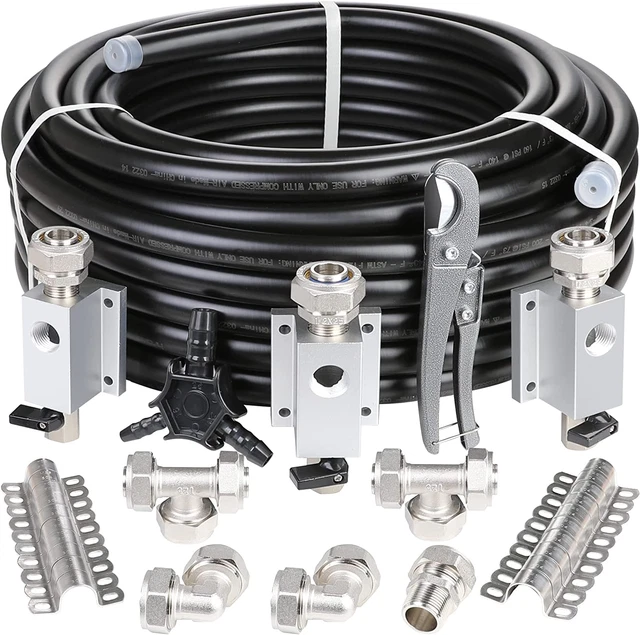 Hromee Compressed Air Piping System with 3/4 Inch X 100 Feet HDPE Tubing and Alu