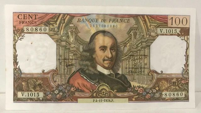 Ancien billet de 100 francs CORNEILLE épinglé banque de France