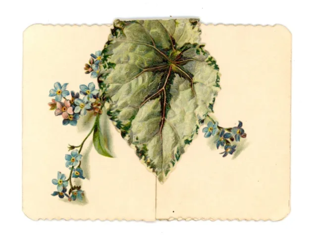 Antique Christmas Card leaf flower fold out embossed die cut Victorian Xmas #37