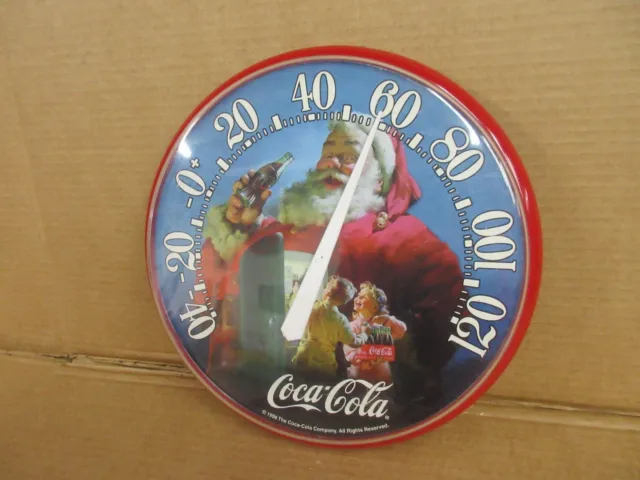 Vintage Coca Cola 12 Inch Round Wall Hanging Thermometer Santa Christmas 1990s