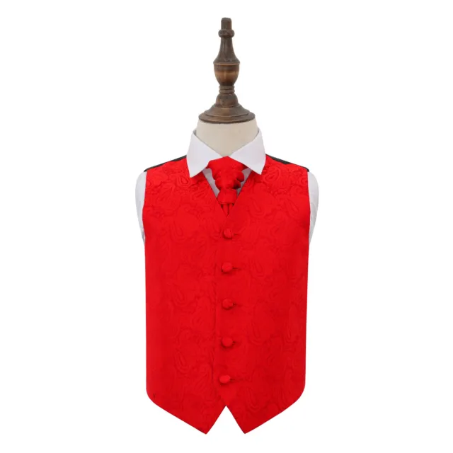 DQT Floral Paisley Red Boys Wedding Waistcoat & Cravat Set