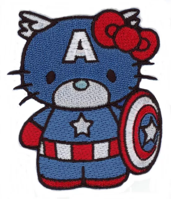 Hello Kitty Captain America Moral Drôle Applique 3 " Patch à Repasser à Coudre