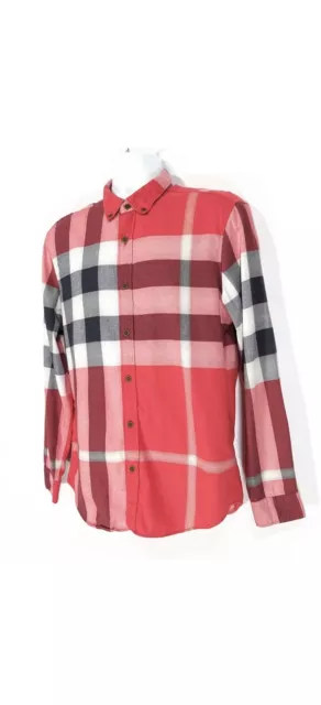 Burberry Brit, Red Plaid Nova Check, Flannel Men's Button Down Shirt. Sz Large.