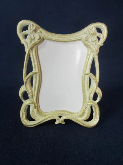 *Small Metal Frame  White Art Nouveau Iris Design, Easel Back,  2 x 2 7/8 Photo