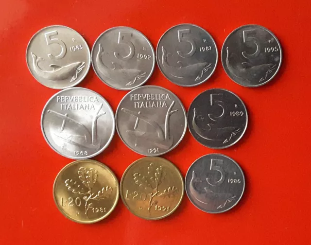 Lotto Di 10 Monete Diverse Da 5, 10, 20 Lire - Fdc Da Rotolino [10_005]