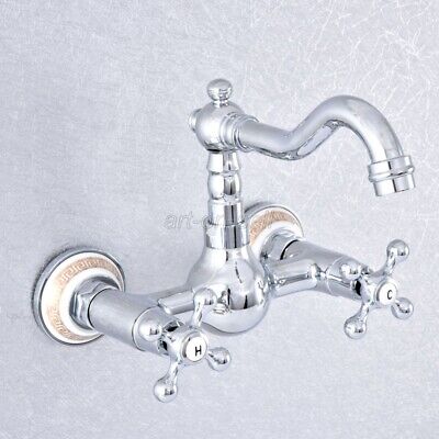 Chrome Wall Mount Kitchen Faucet 360 Swivel Dual Handle Bathroom Sink Mixer Tap