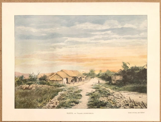 COCHINCHINE Village cochinchinois - Photochromie fin 19ème  gravure  Vietnam