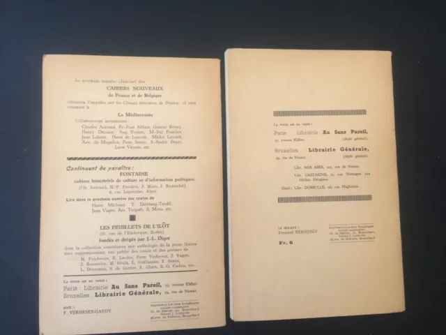 Les Cahiers Nouveaux de France et de Belgique LOT de 2 volumes 1939 Béalu PAB 3