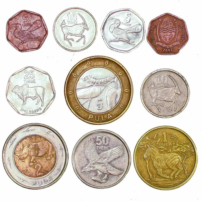 10 Botswana Coins African Wild Animals Mixed Cash Thebe Pula 1976-2019