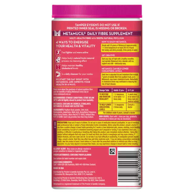 Metamucil Multi-Health Fibre with 100% Psyllium Natural Psyllium Wild Berry S... 2