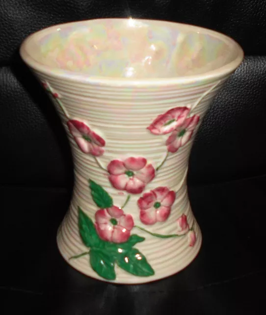 Vintage Maling Apple Blossom Pattern Pearl Lustre Pottery Large Trumpet Vase 2