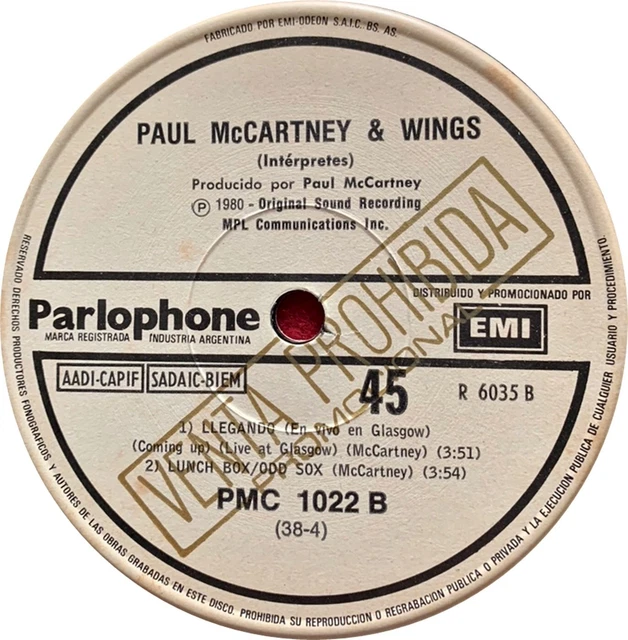 PAUL MCCARTNEY & WINGS COMING UP / LUNCHBOX UNGERADE SOX 7" PROMO