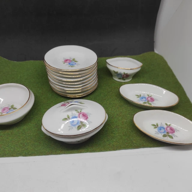 Ancienne DÎNETTE JOUET pour POUPEE faïence DIGOIN décor floral rouge et
