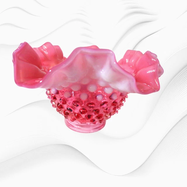 Vintage Fenton Hobnail Opalescent Ruffled Cranberry Pink Lamp Shade