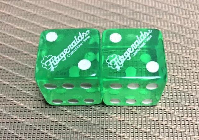 Vintage Fitzgeralds Hotel/Casino Reno Translucent Green Dice Set of 2