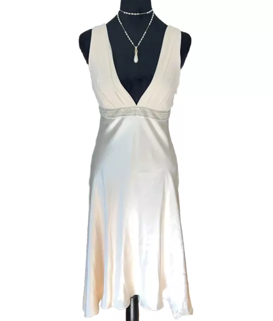Vintage BCBG Paris Ivory Silk Slip dress Sz 6 Embellished Y2k Fairy 90s Sequin