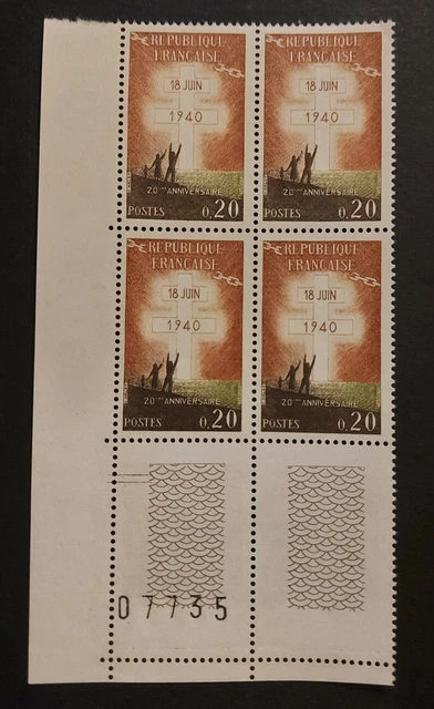 France 1960 bloc de 4 timbres  neuf**  YV N° 1264 Appel du Général De Gaulle