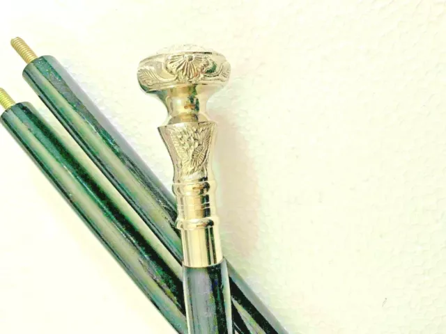 Golden Solid Brass Wooden Walking Shaft Stick Cane Handle Vintage Style ~ Gift