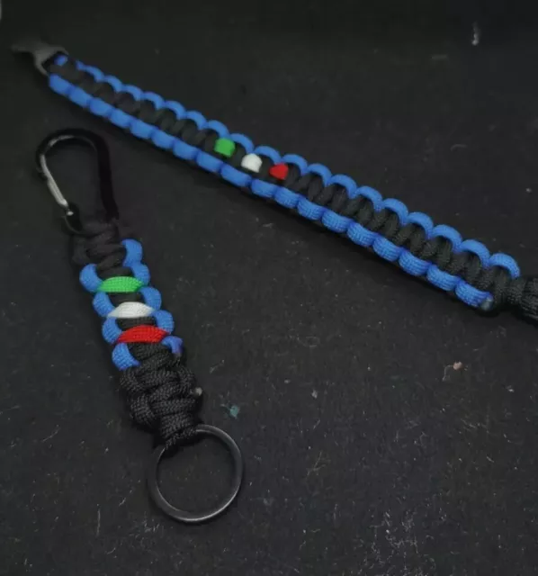 1 Bracciale Paracord + Portachiavi Inter Nero Azzurro Scudetto Italia Su Misura