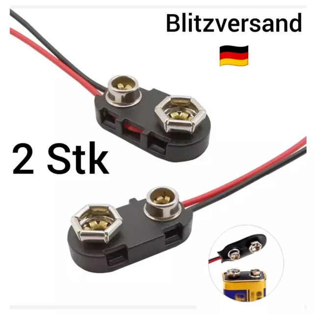 2x 9 Volt Batterieclip Block Batterie Clip Anschluss Kabel für 9V Stecker I-Form