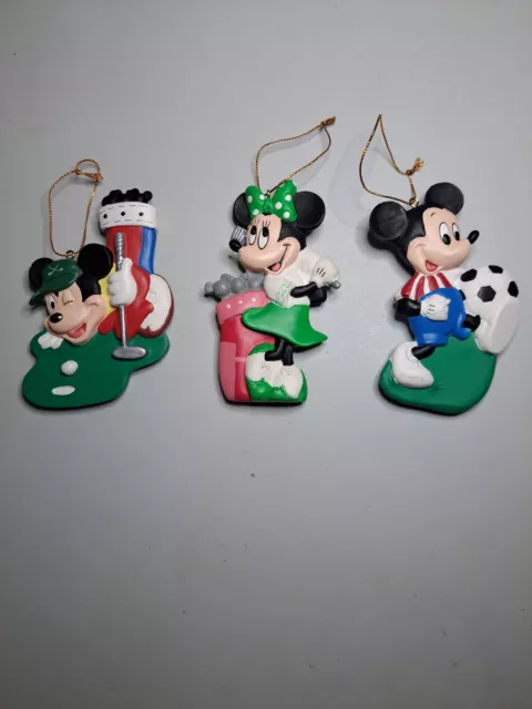 Vintage Lot of 3 Rare Walt Disney World Ceramic Mickey & Minnie Mouse Ornaments