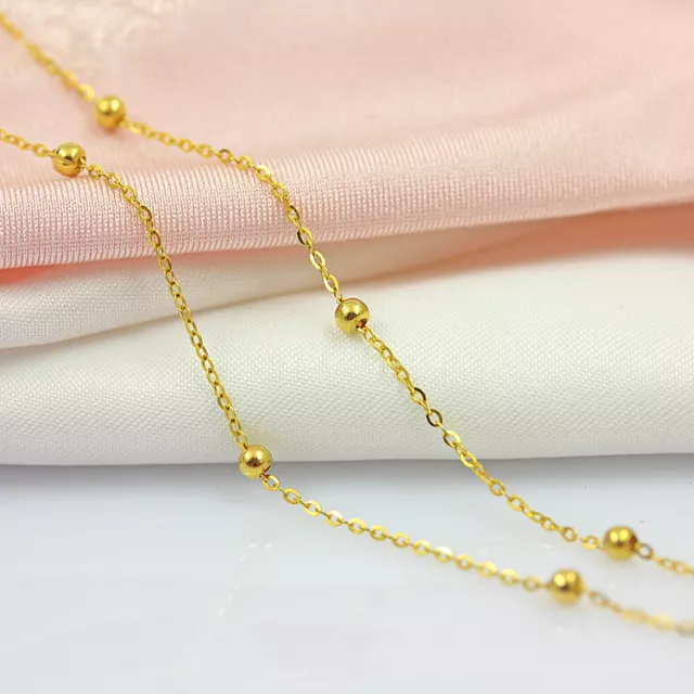 New Pure 18K Yellow Gold Necklace Woman Fine O Link Bead Chain / 17.7inch