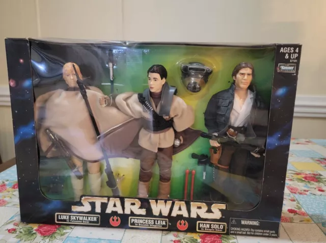 Star Wars Luke Skywalker Princess Leia Han Solo 12" Figure Set Kenner 1998 NIB