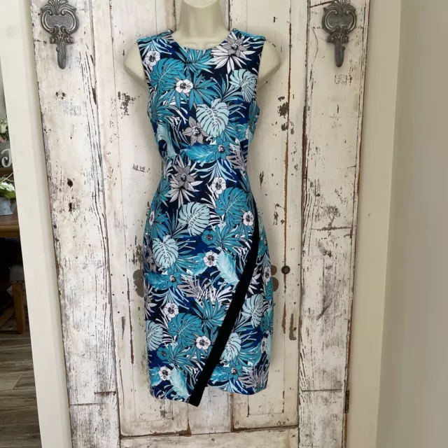 Tommy Hilfiger Size 2 Woman's Blue White Floral Sleeveless Sheath Career Dress