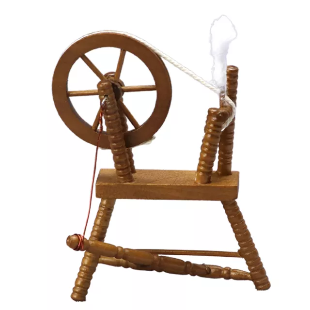 Dollhouse Wooden Spinning Wheel Wide Application Fine Workmanship 1/12 Scale