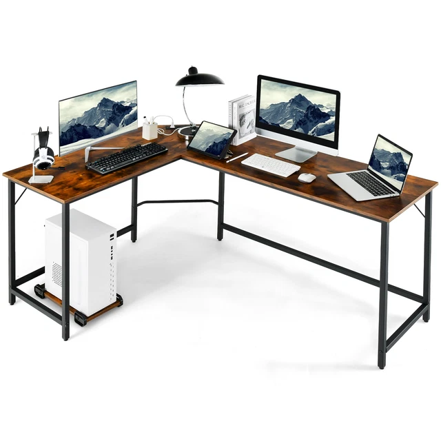 COSTWAY L-SHAPED DESK Computer Corner Desk Office Workstation w/Power ...