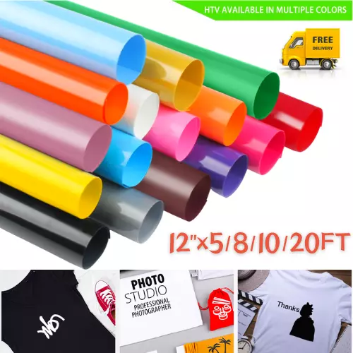 Heat Transfer Vinyl Roll Iron on Heat Press HTV T-shirt 12"x 5FT-20FT for Cricut