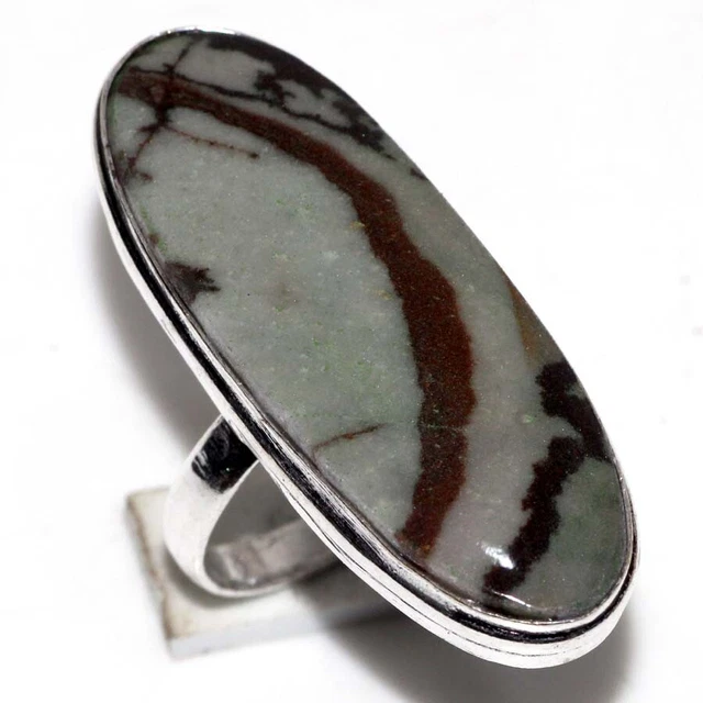 925 Silver Plated-Picasso Jasper Ethnic Gemstone Ring Jewelry US Size-8.5 JW