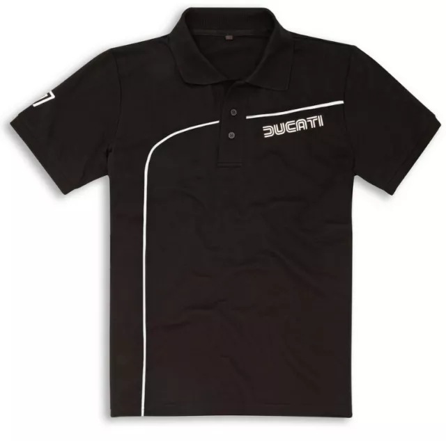 Ducati 77 Retro Polo T-Shirt Meccanica short Sleeve Black White New