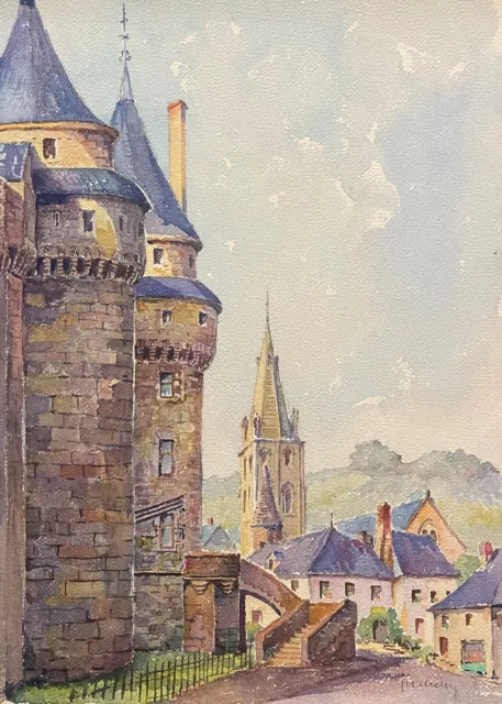 Langeais église Saint Jean Baptiste aquarelle C 1938 châteaux de la Loire France