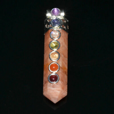 40 MM Long Natural Sunstone 7 Chakra Healing Crystal Pendant Set Metaphysical