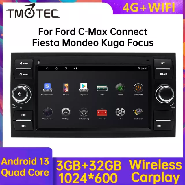 For Ford Connect Fusion Transit Mk7 Carplay Car Stereo Android 13 SAT NAV GPS UK