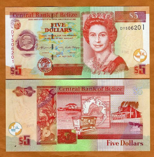 Belize, 5 Dollars, 2020, QEII, P-67h, UNC