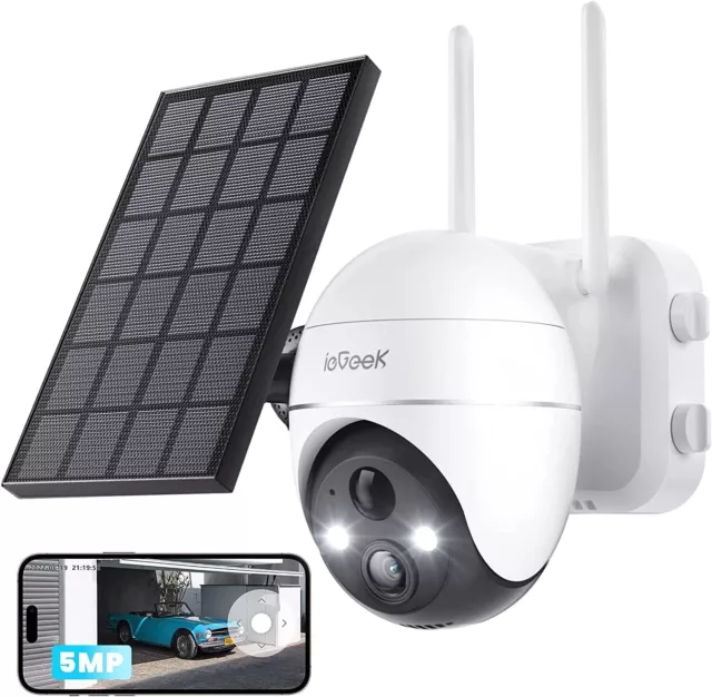 ieGeek 5MP Telecamera WiFi Esterno Senza Fili 360° PTZ Audio a 2 vie IP65 Alexa