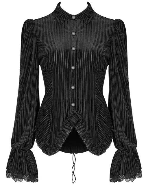 Punk Rave Damen Gothic Steampunk Bluse Top Shirt schwarz Samt viktorianisches Korsett