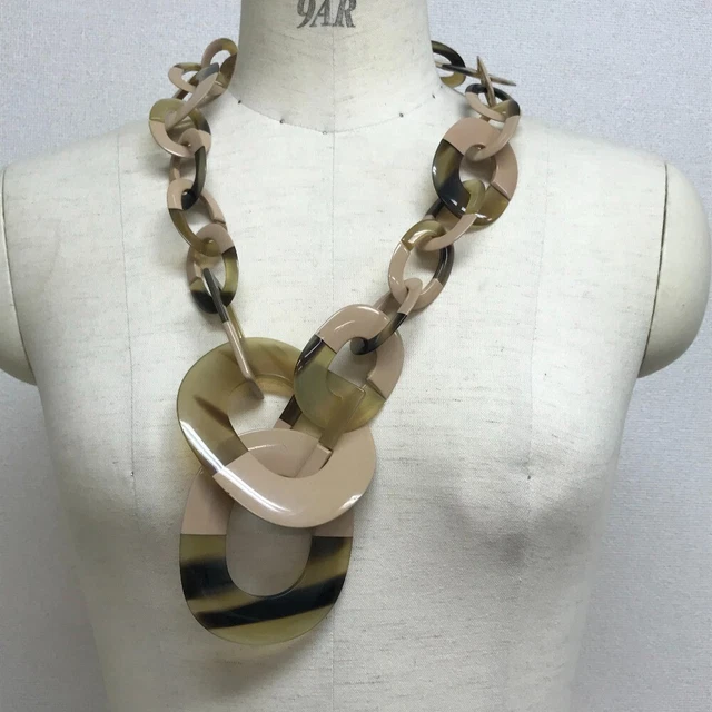 Hermes Duncan Necklace Accessory Buffalo Horn Women 'S Beige