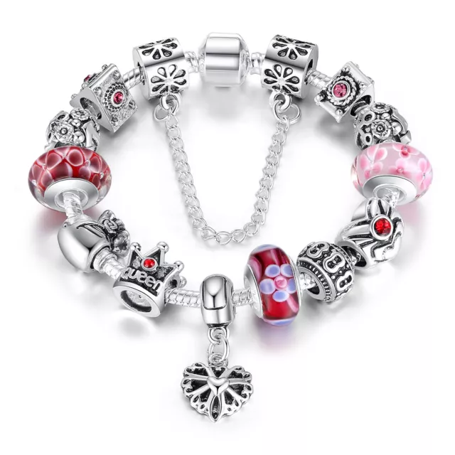 Bracciale Moda Europea Con Ciondolo Cuore Perline di Murano Per Donna Gioielli Fai Da Te 2