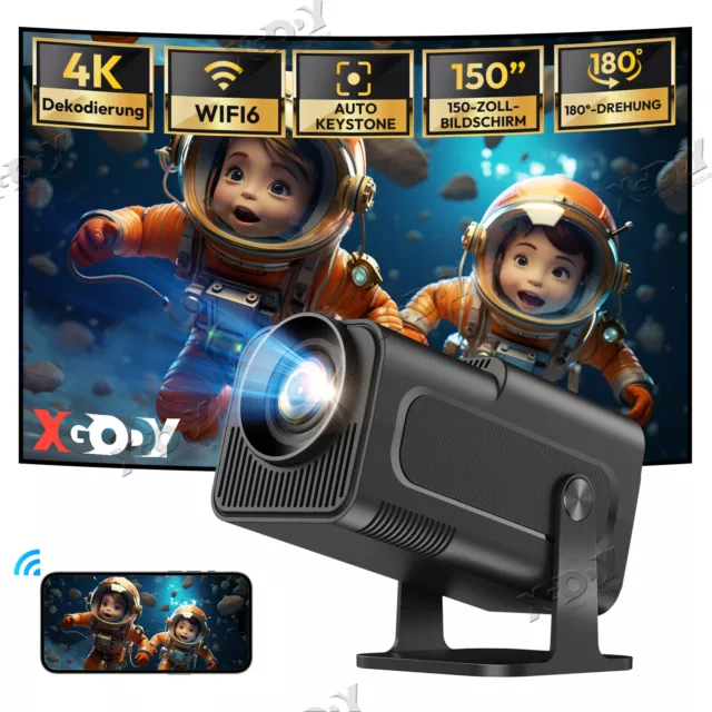 XGODY Mini Beamer 4K Heimkino Projektor HD WiFi Bluetooth Android TV USB HDMI DE