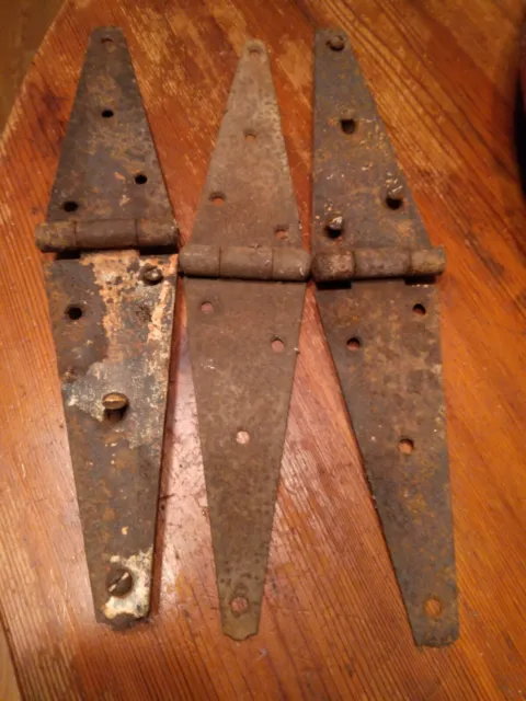 3 Vintage Rusty 16" Strap Hinges Some Paint On Them